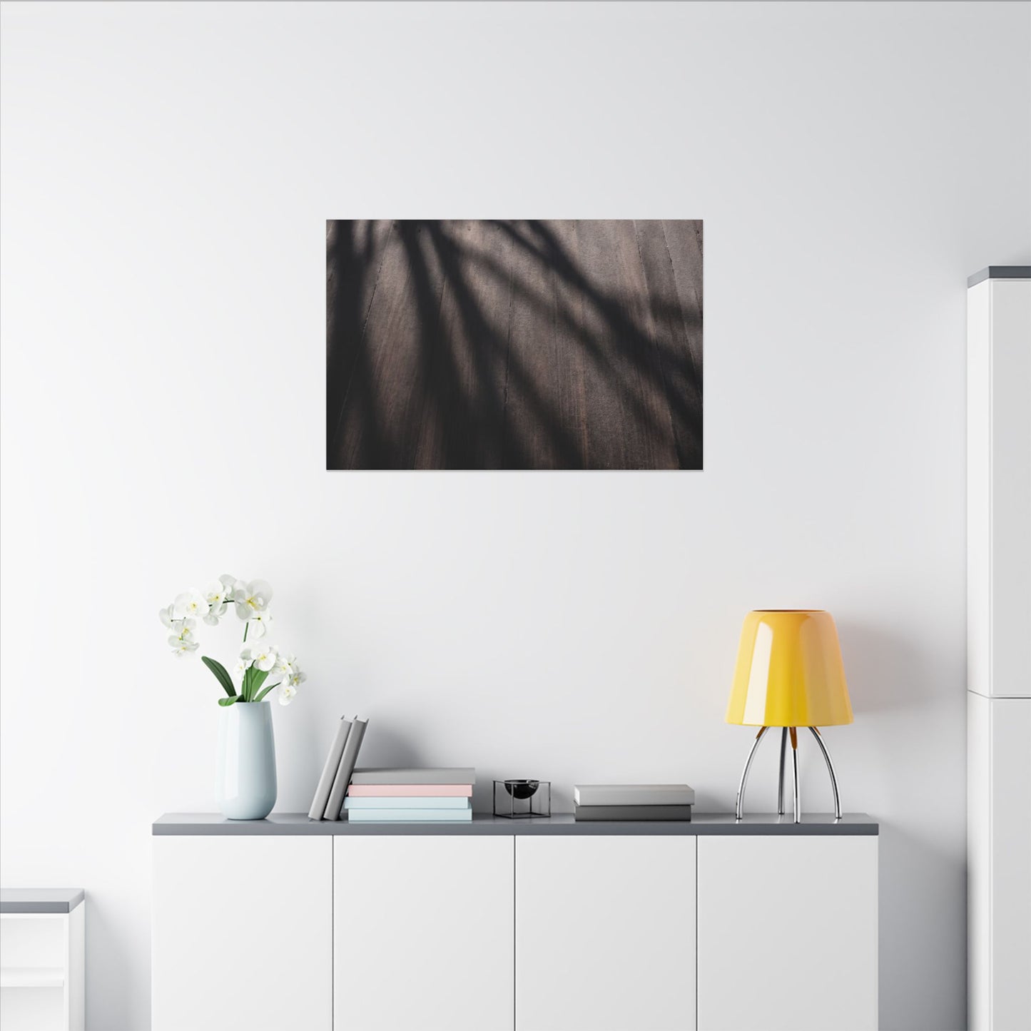 Dark Japandi Shadow Play in Dawn | Moody Minimal Canvas Art