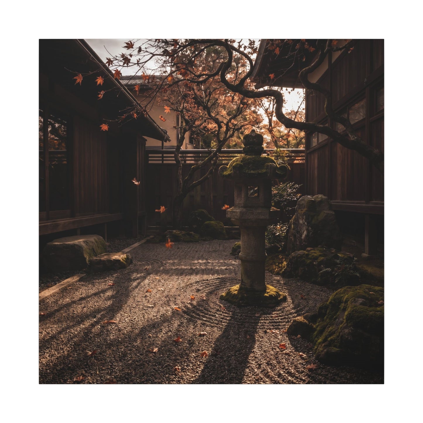 Seijaku Stone Lantern Canvas Art - Dark Japandi Shadow Zen