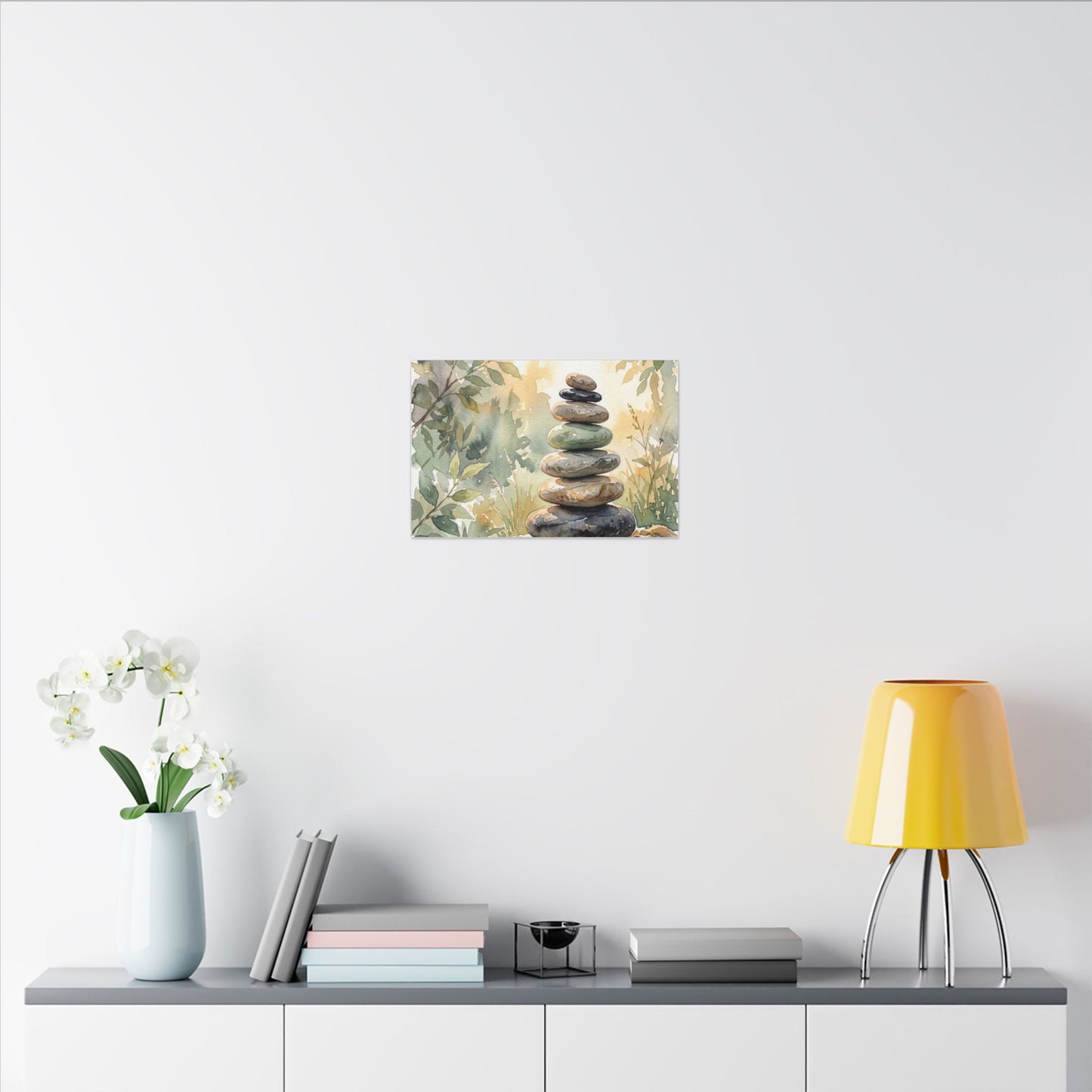 Golden Hour River Stones Canvas Art - Japandi Mono No Aware