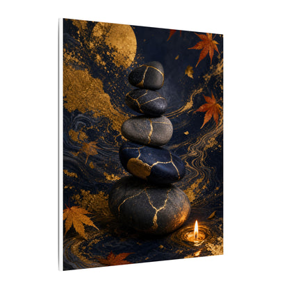 River Stones Autumn Canvas Art | Kintsugi Artful Design