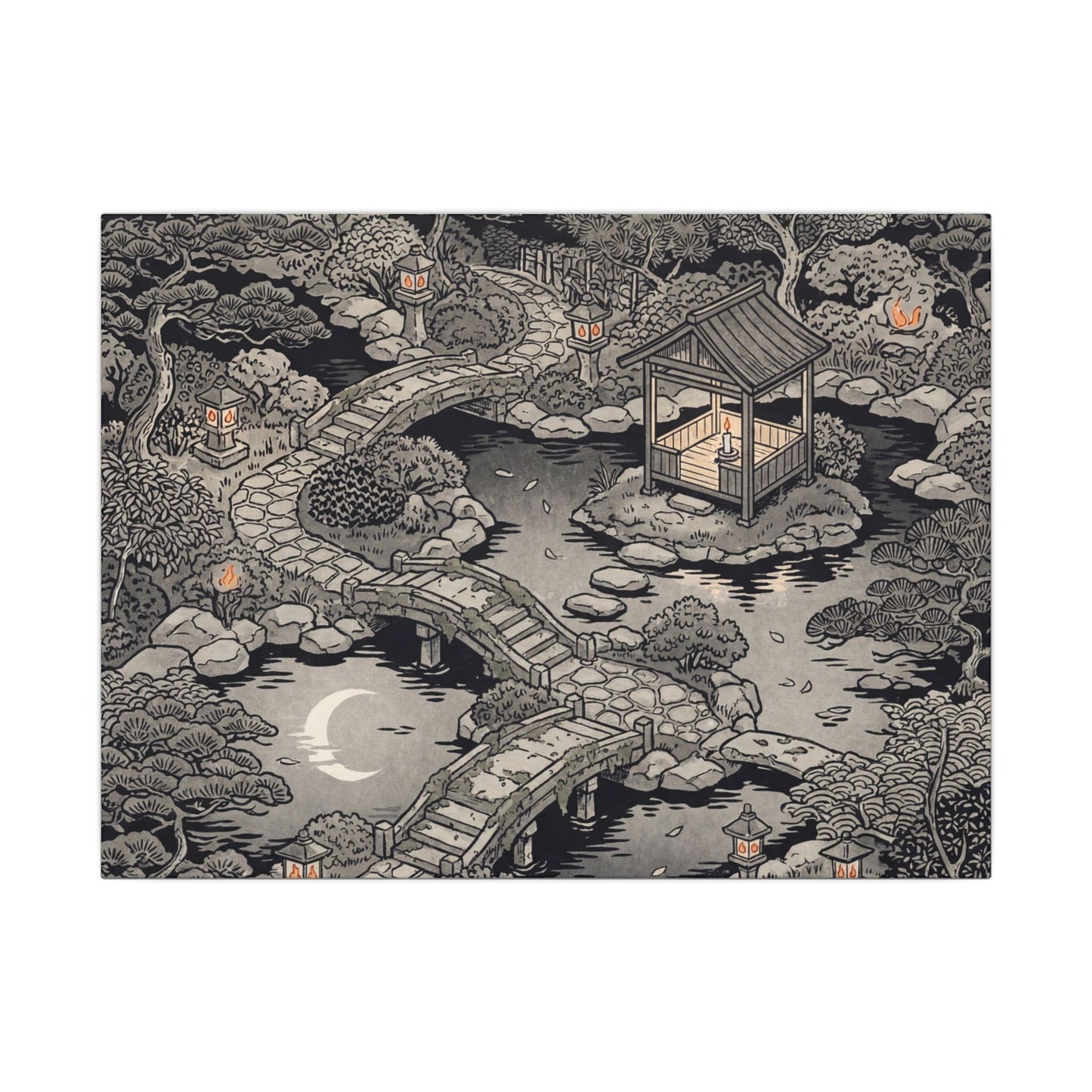 Moonlit Garden Ukiyo E Inspired Canvas Art | Serene Zen Art Art Print