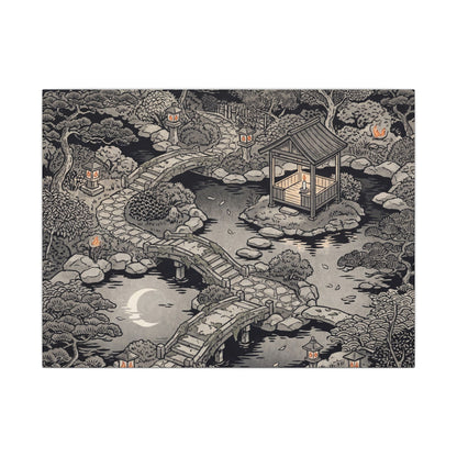 Moonlit Garden Ukiyo E Inspired Canvas Art | Serene Zen Art Art Print
