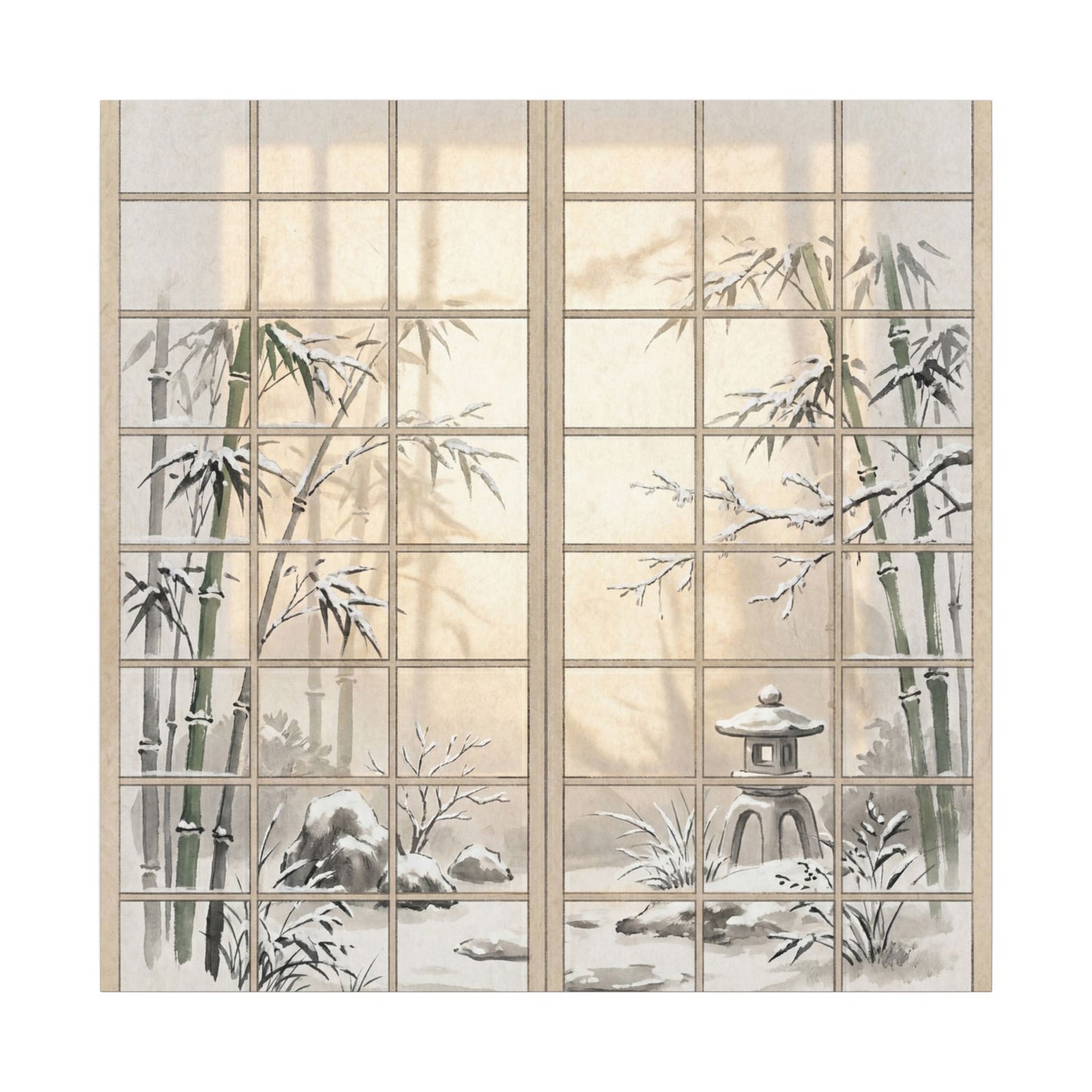 Winter Shoji Screen Sumi E Canvas Art | Tranquil Decor