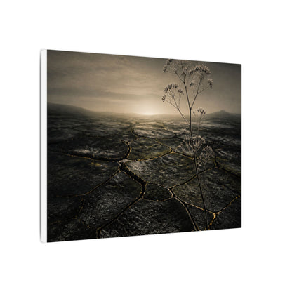 Dawn Cracked Earth Canvas Art - Dark Japandi Mono No Aware