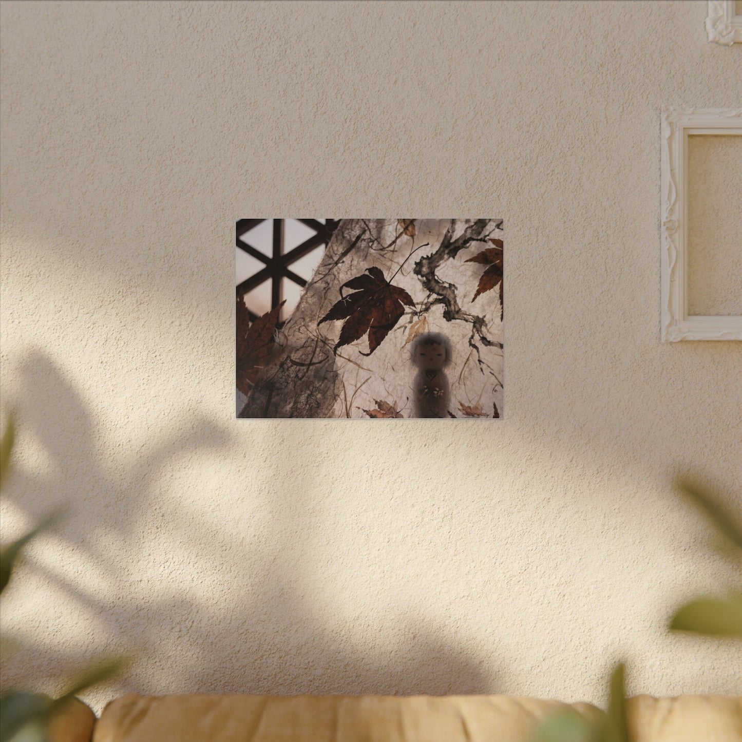 Shoji Screen Autumn Canvas Art | Dark Japandi Atmospheric Design