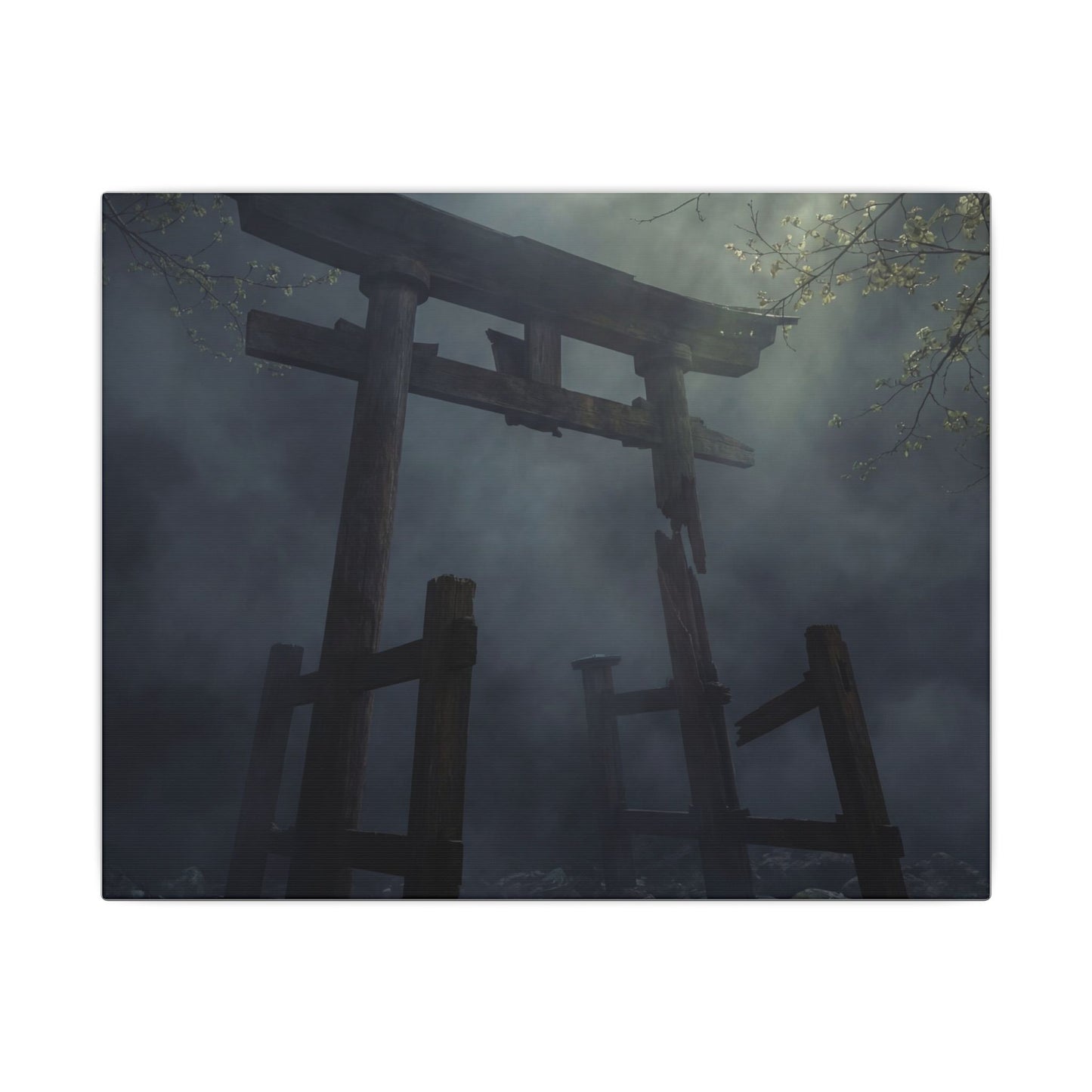 Dark Japandi Torii Gate in Dappled | Moody Minimal Canvas Art