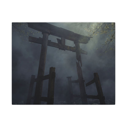 Dark Japandi Torii Gate in Dappled | Moody Minimal Canvas Art