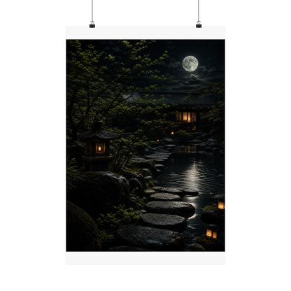 Ma Moonlit Garden Wall Art Print - Dark Japandi Shadow Zen