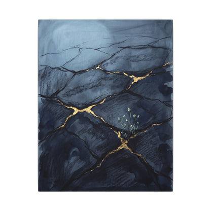 Mono No Aware Cracked Earth Canvas Art - Dark Japandi Charcoal Ink
