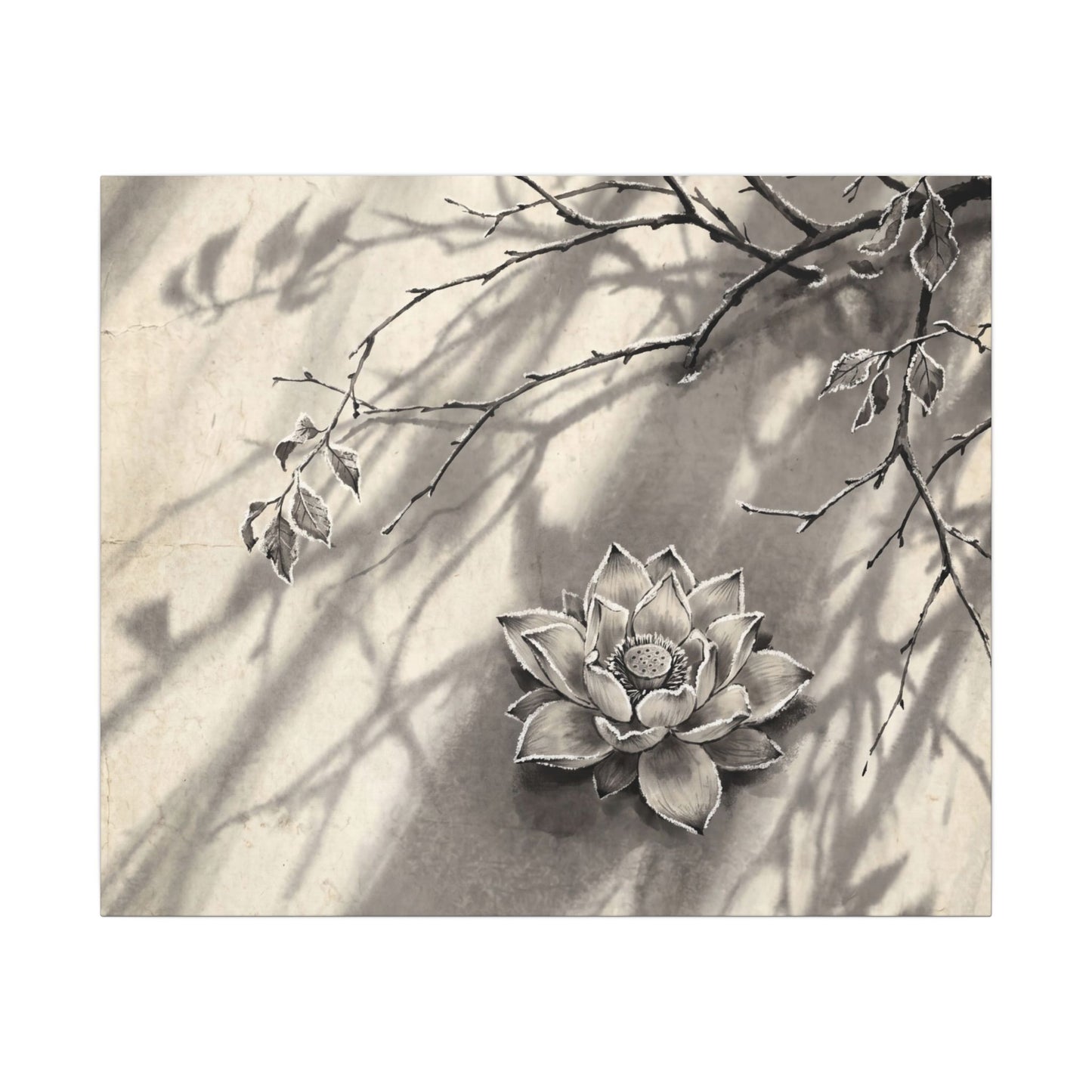 Winter Lotus Flower Sumi E Canvas Art | Contemplative Decor