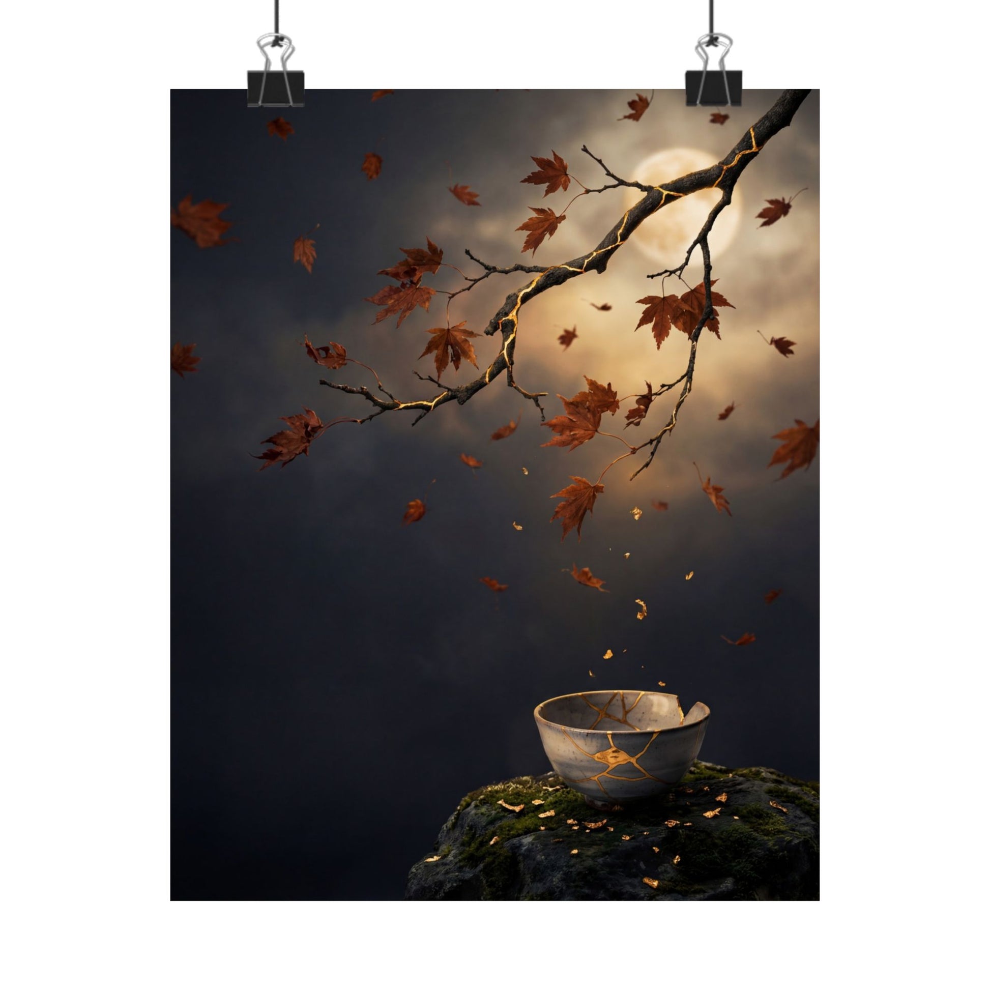 Kintsugi Moonlit Garden in Golden Hour | Gold Repair Wall Art Print Art Print