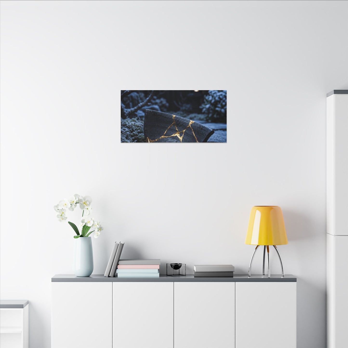 Moonlit Garden Winter Canvas Art | Kintsugi Artful Design