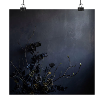 Dark Japandi Dried Flowers in Dawn | Shadow Zen Wall Art Print Art Print