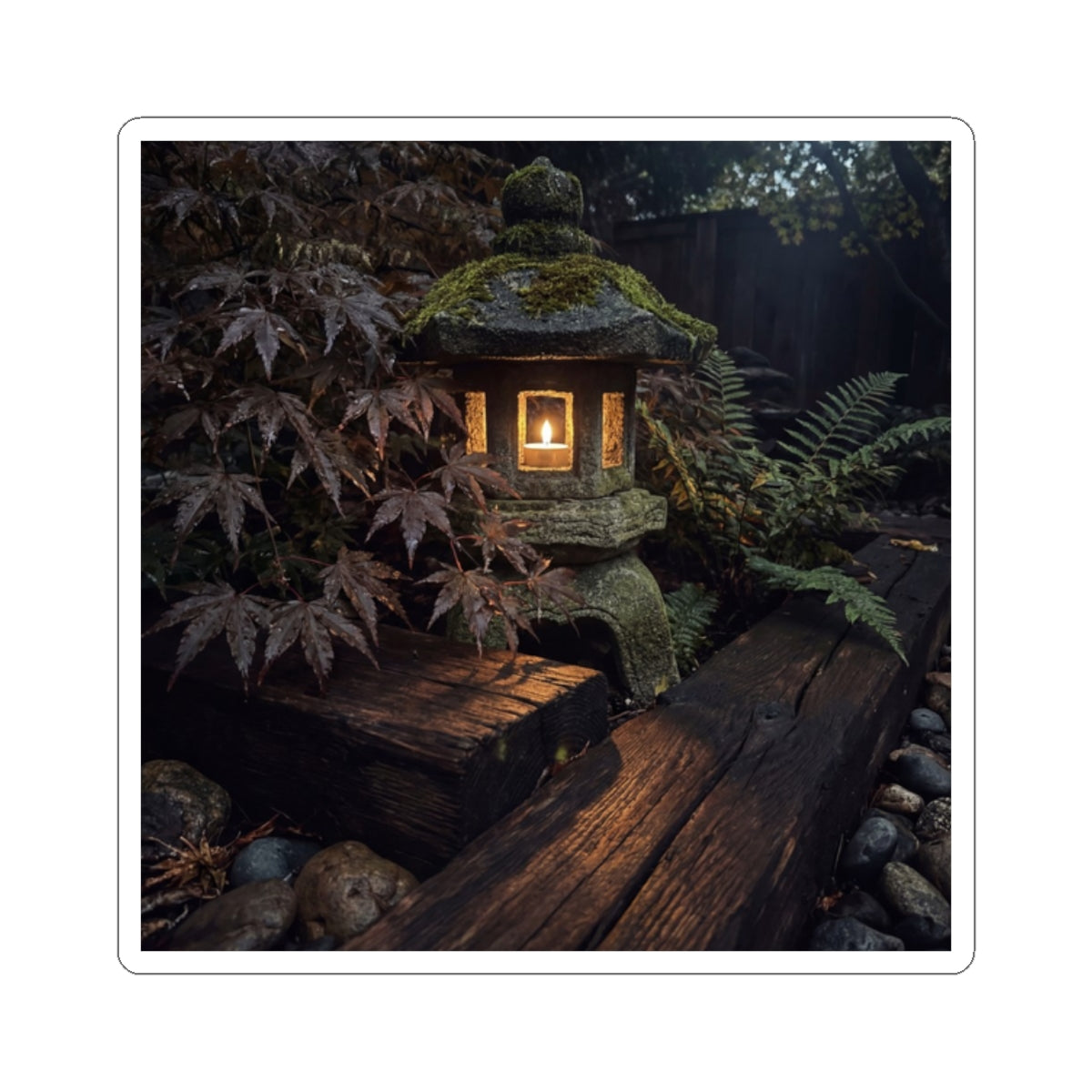 Summer Moonlit Garden Shadow Zen Sticker | Sophisticated Decor Art Print