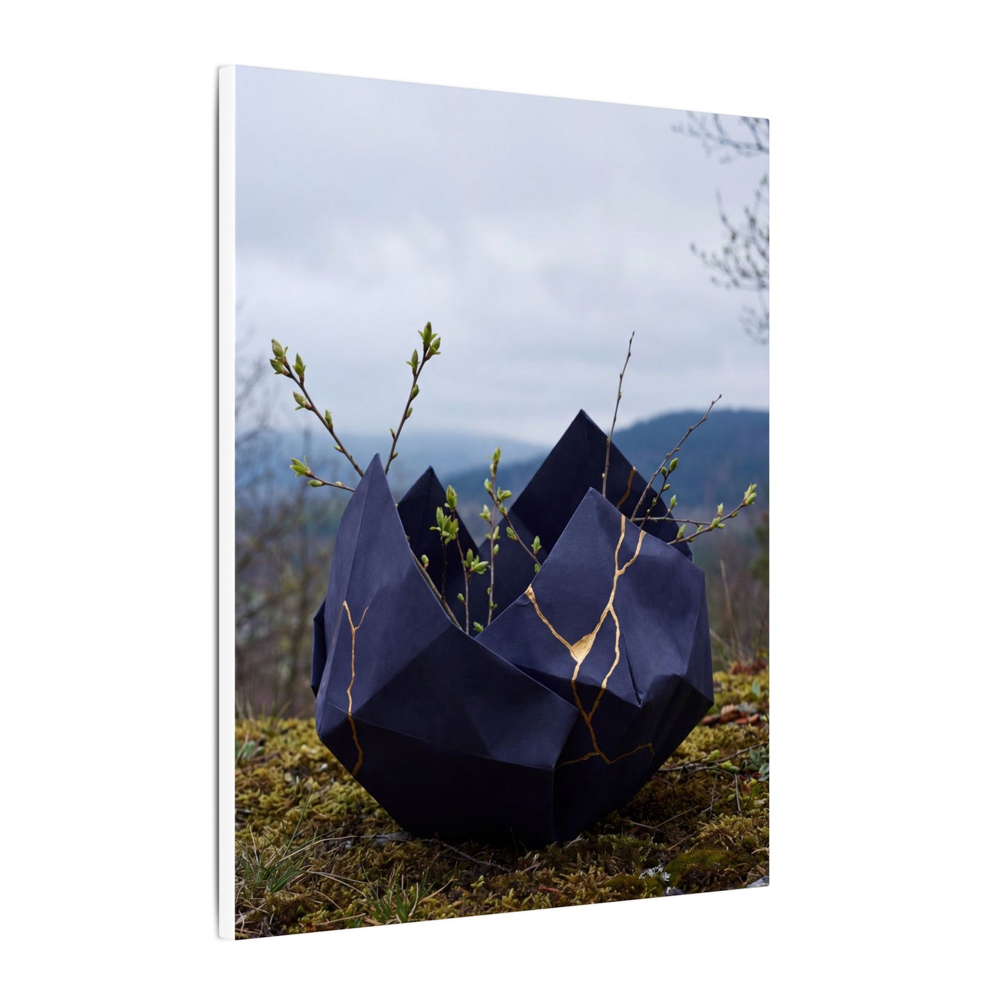 Paper Fold Canvas Art | Spring Kintsugi Gold Repair Art