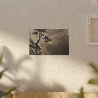 Pine Tree Charcoal Ink Canvas Art | Luxurious Dark Japandi Art