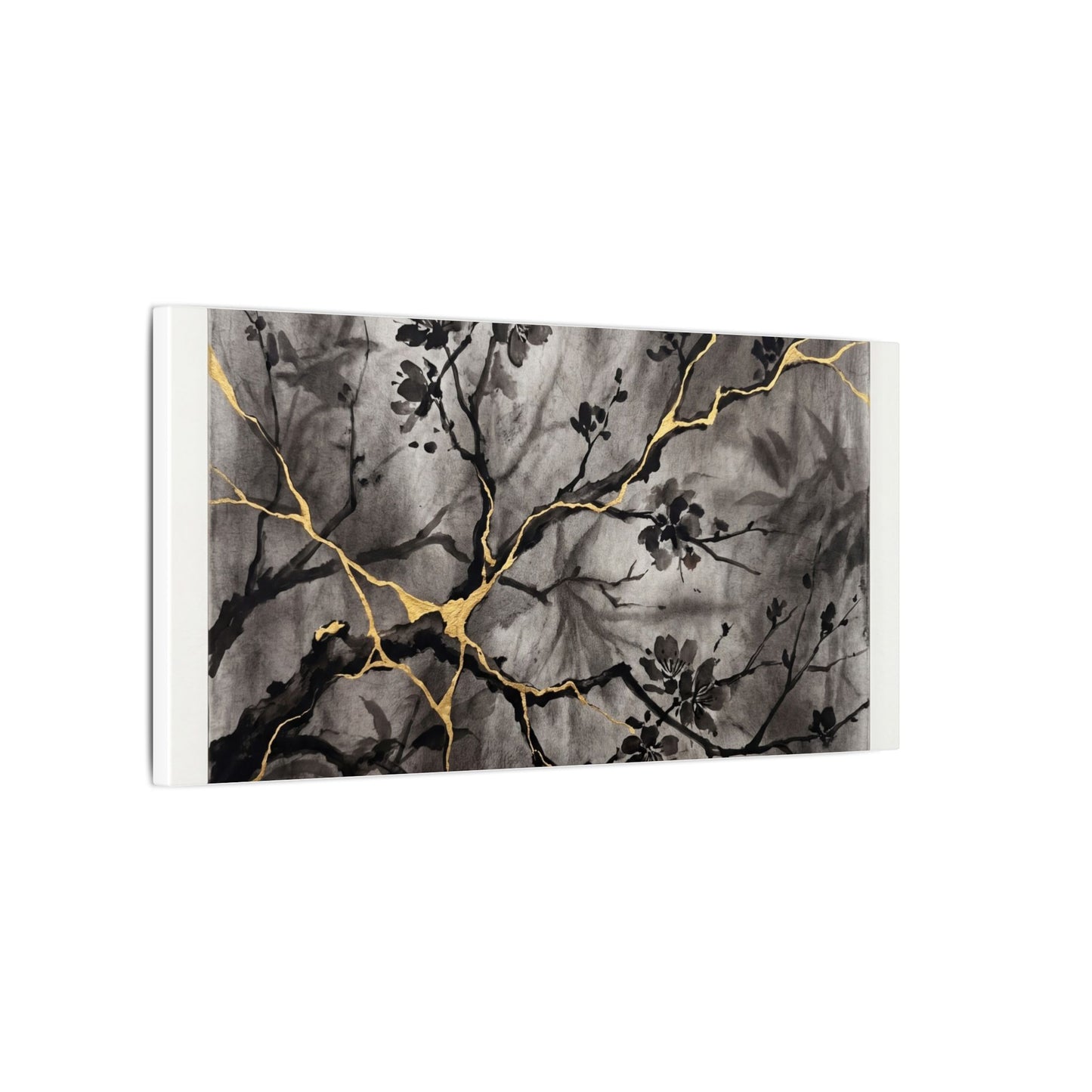 Kanso Cherry Blossom Canvas Art - Kintsugi Crackle Gold