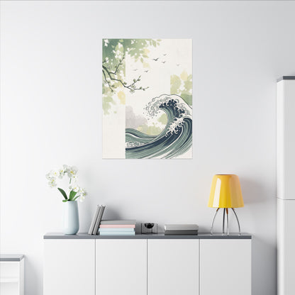 Spring Ocean Wave Ukiyo E Inspired Canvas Art | Serene Decor