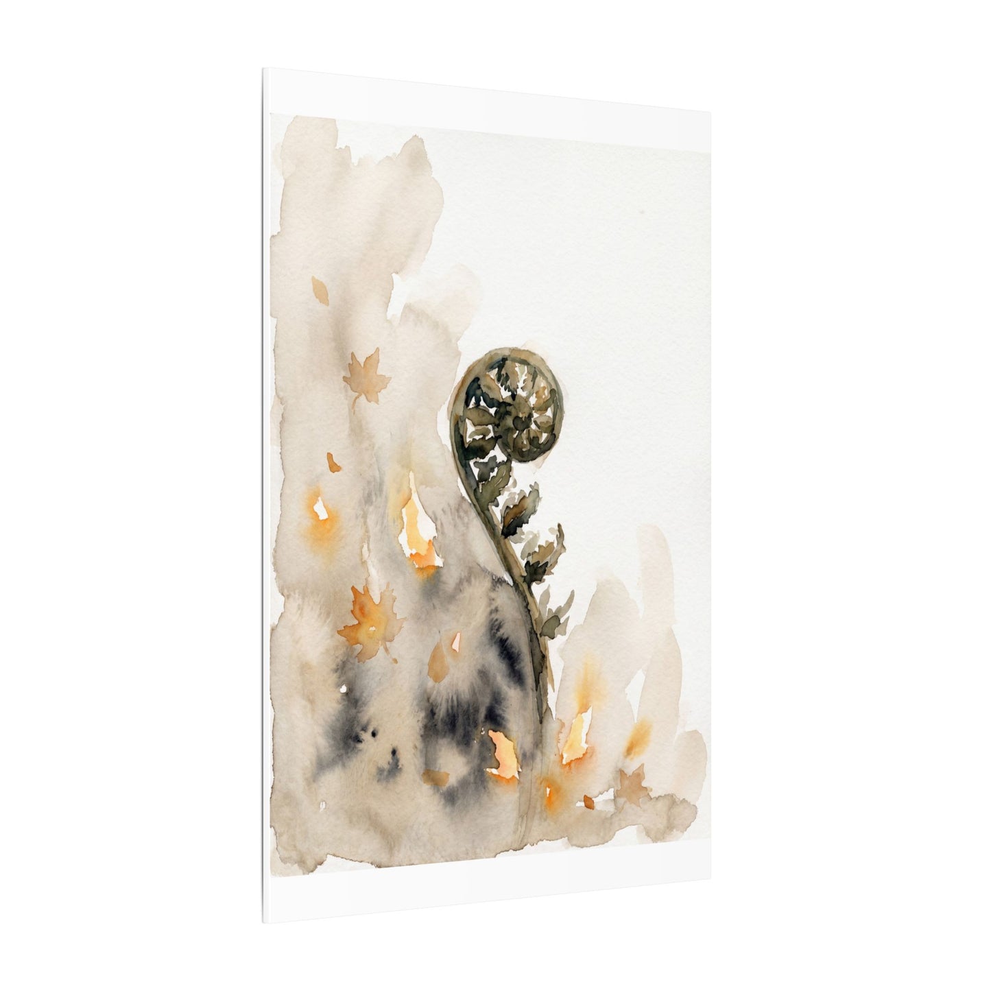 Fern Unfurling Watercolor Canvas Art | Earthy Japandi Art