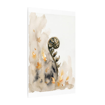 Fern Unfurling Watercolor Canvas Art | Earthy Japandi Art