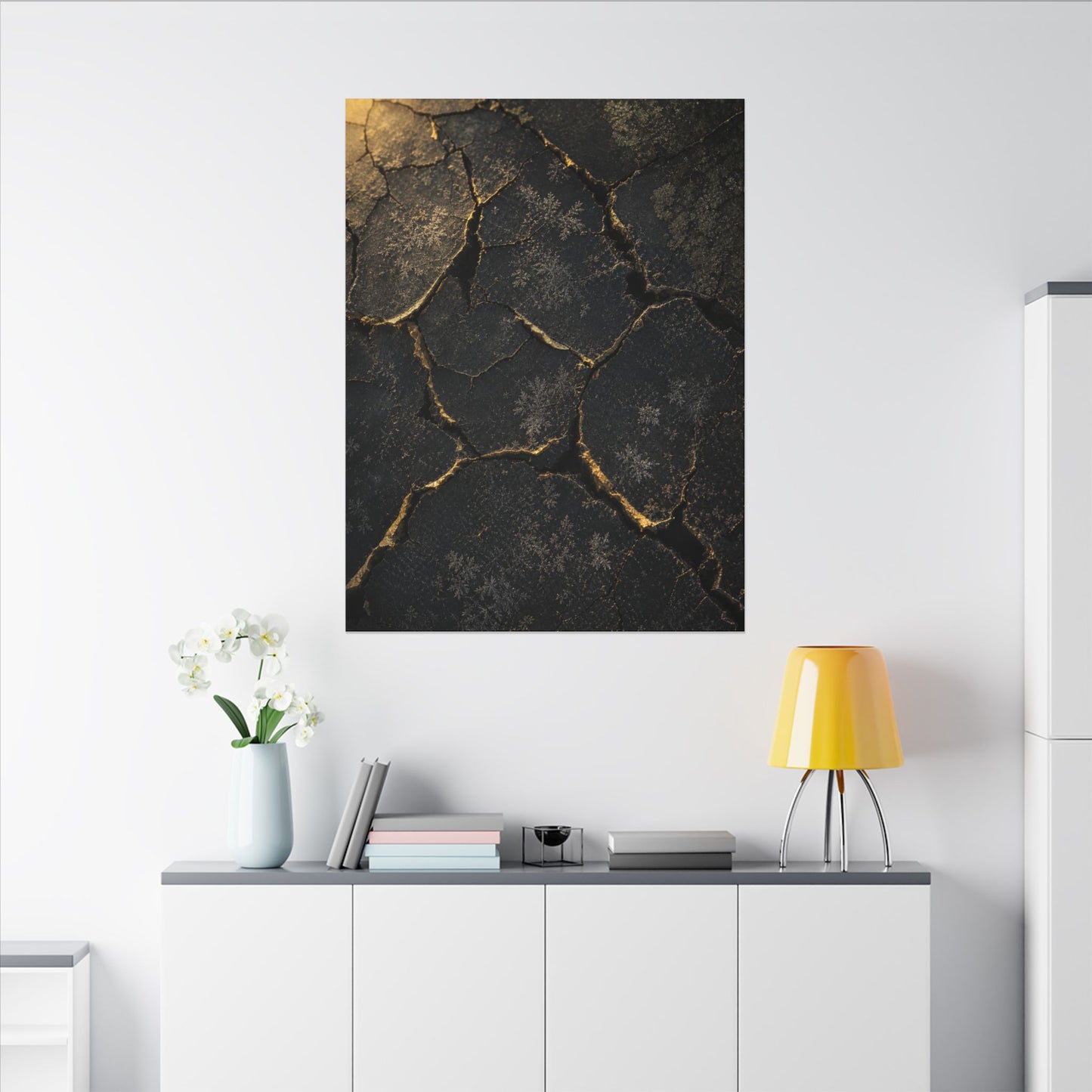 Cracked Earth Canvas Art | Winter Dark Japandi Shadow Zen Art