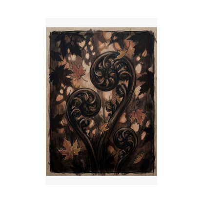 Fern Unfurling Autumn Wall Art Print | Dark Japandi Sophisticated Design