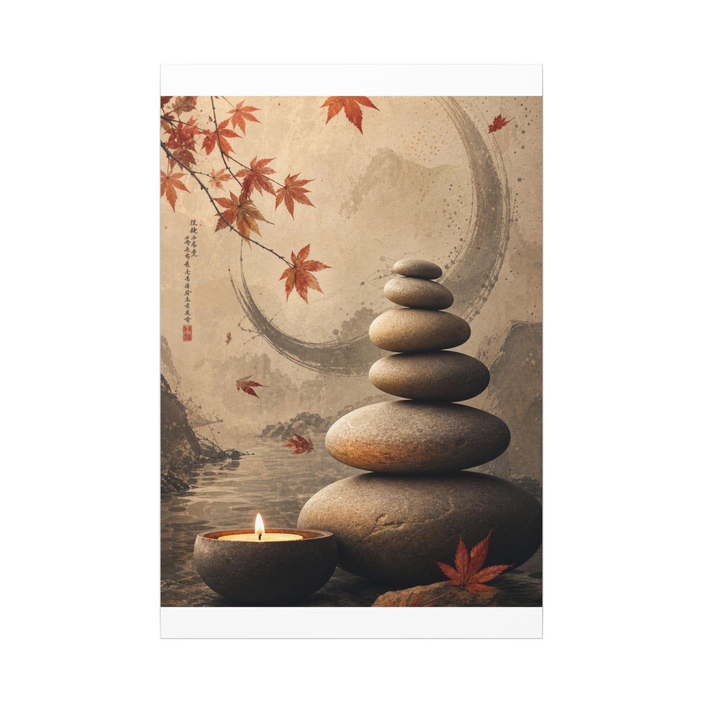Japandi River Stones in Candlelight | Japanese Pattern Canvas Art