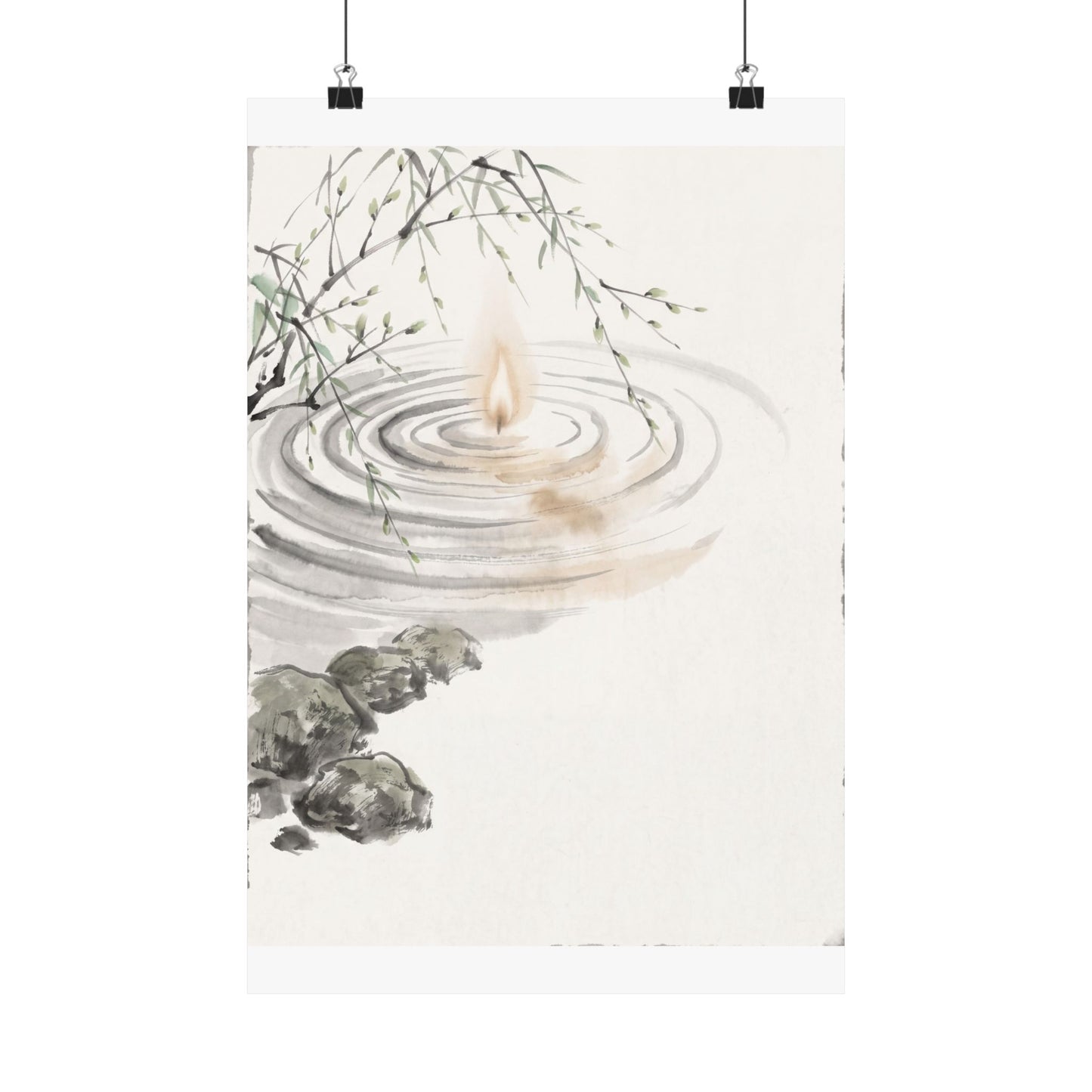 Zen Water Ripple in Candlelight | Sumi E Wall Art Print
