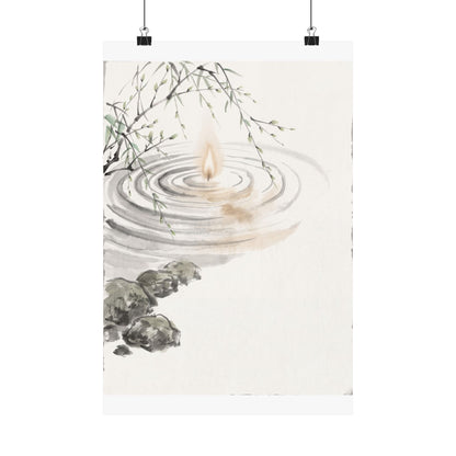 Zen Water Ripple in Candlelight | Sumi E Wall Art Print