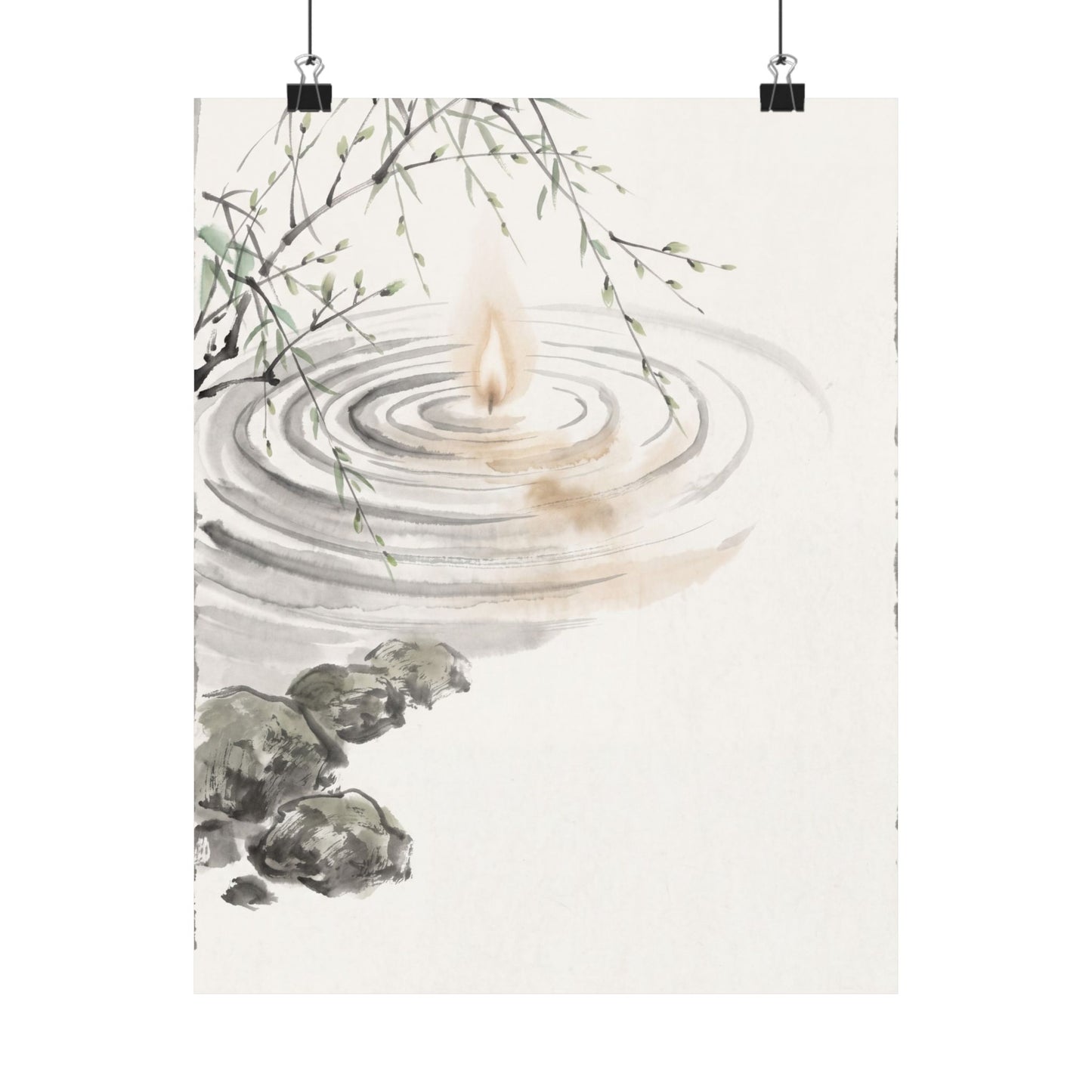 Zen Water Ripple in Candlelight | Sumi E Wall Art Print