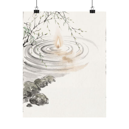 Zen Water Ripple in Candlelight | Sumi E Wall Art Print
