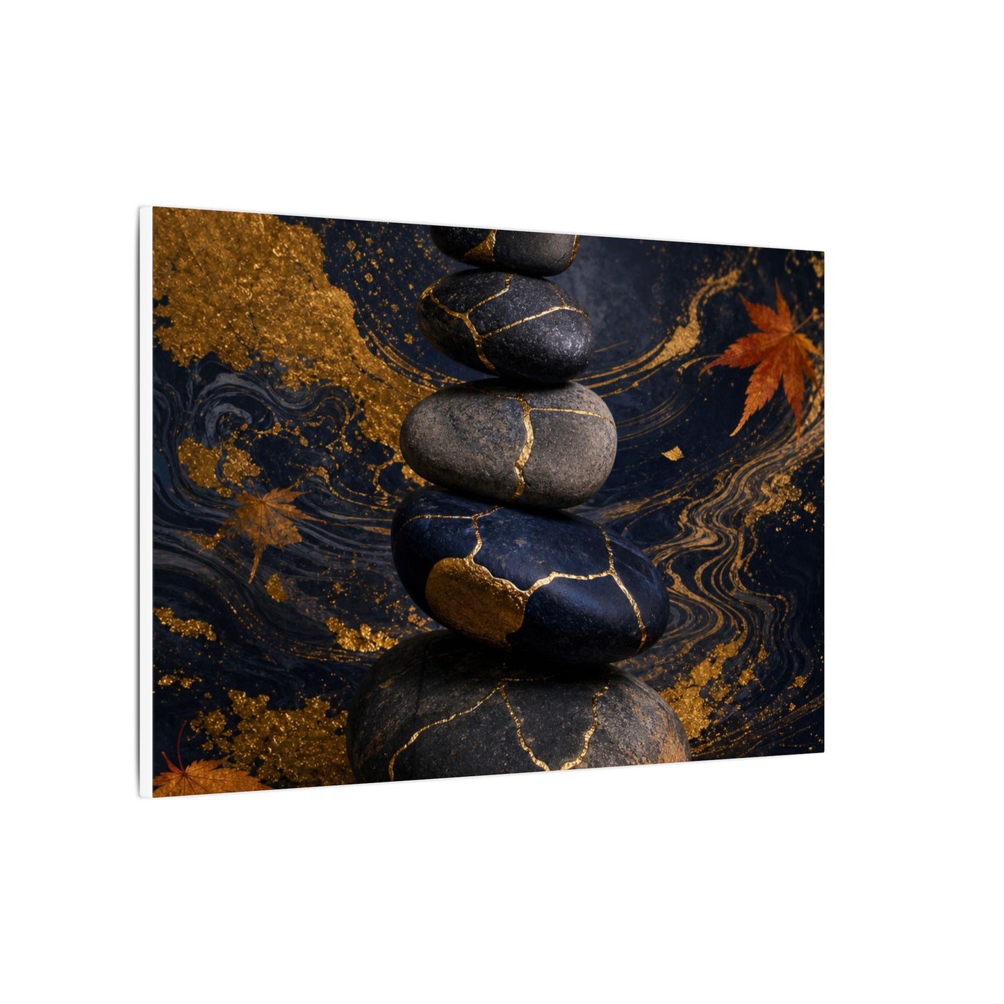 River Stones Autumn Canvas Art | Kintsugi Artful Design