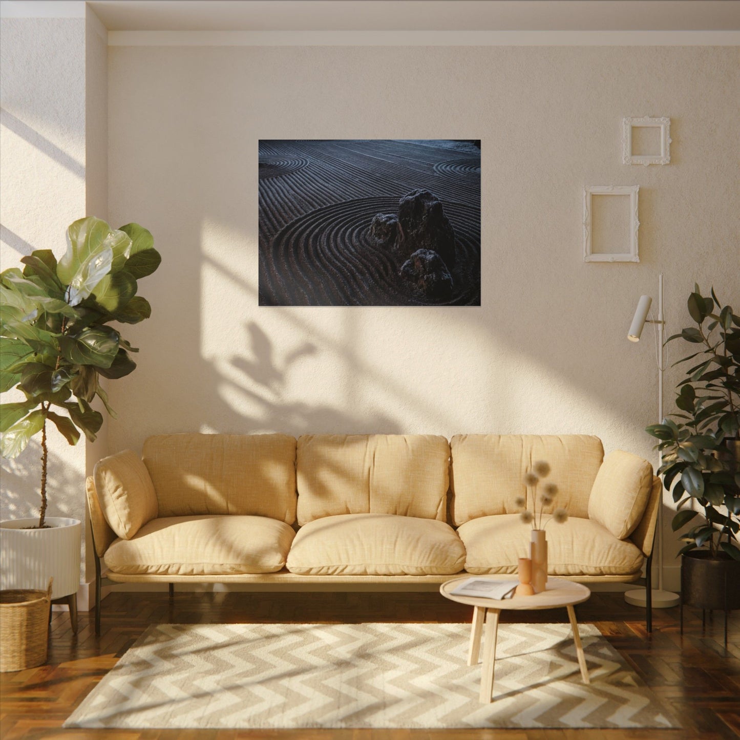 Moonlight Rock Garden Canvas Art - Dark Japandi Seijaku