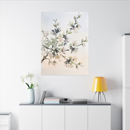 Cherry Blossom Watercolor Canvas Art | Elegant Japandi Art