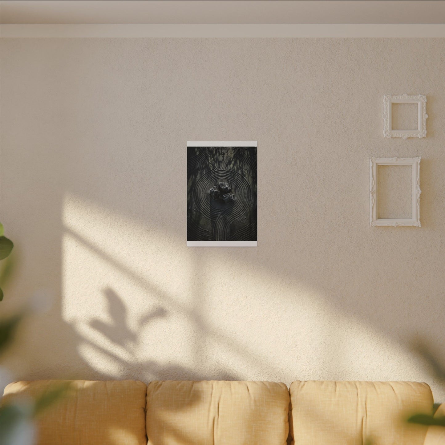 Moody Rock Garden Canvas Art - Dark Texture Dark Japandi