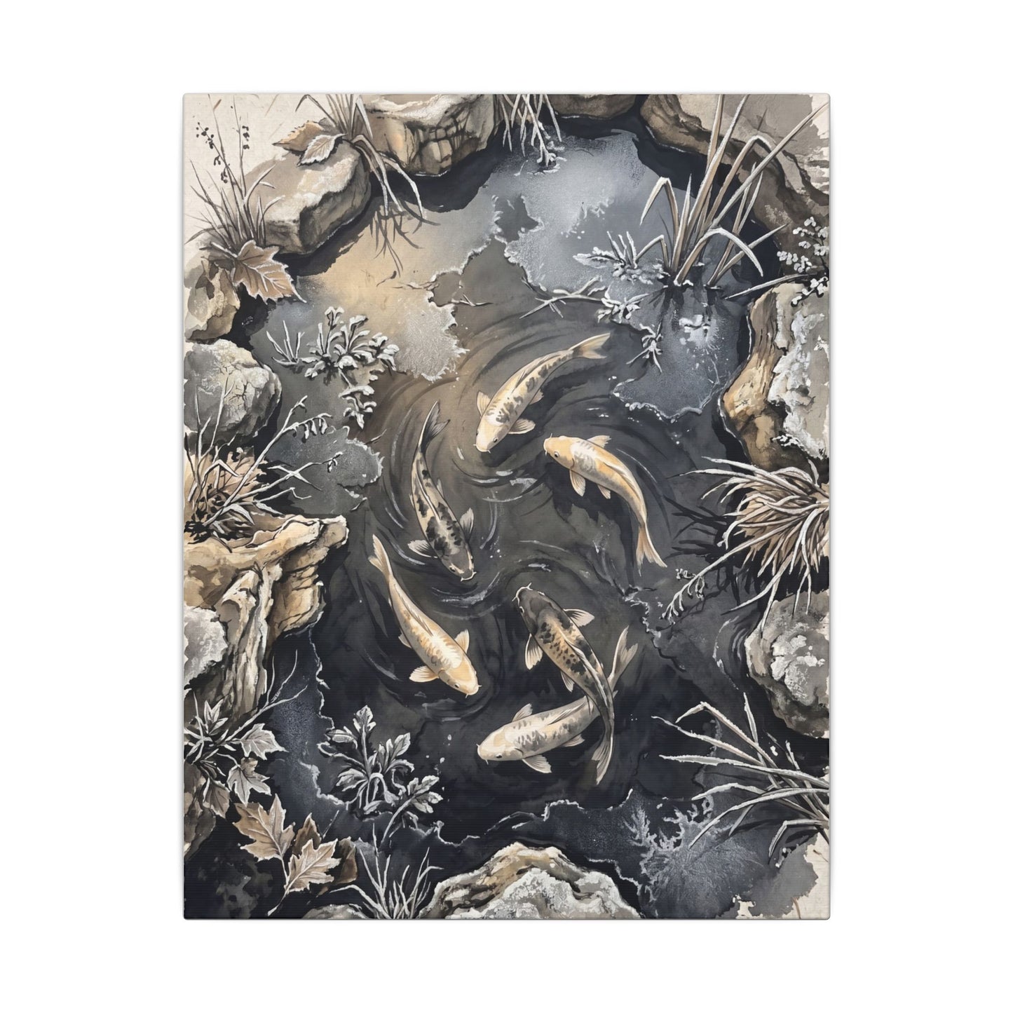 Koi Pond Canvas Art | Winter Japandi Japanese Pattern Art