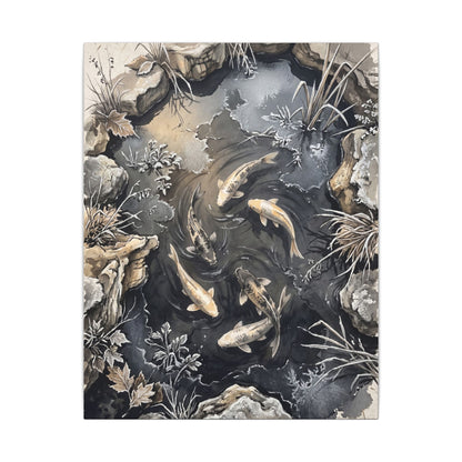 Koi Pond Canvas Art | Winter Japandi Japanese Pattern Art