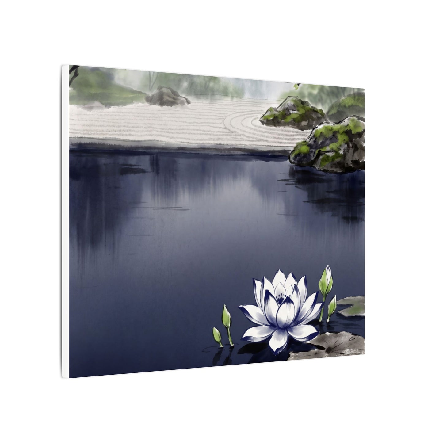Lotus Flower Karesansui Canvas Art | Tranquil Zen Art