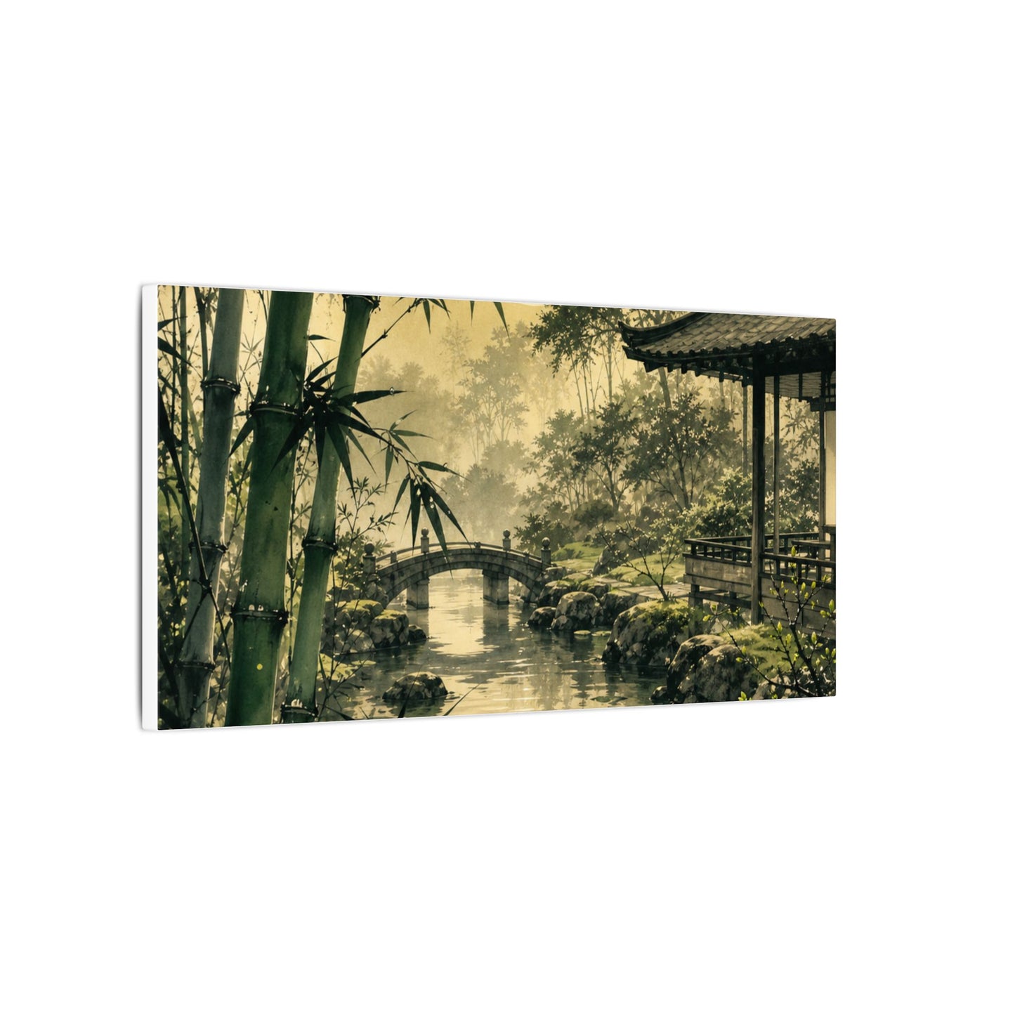 Moonlit Garden Sumi E Canvas Art | Calm Zen Art