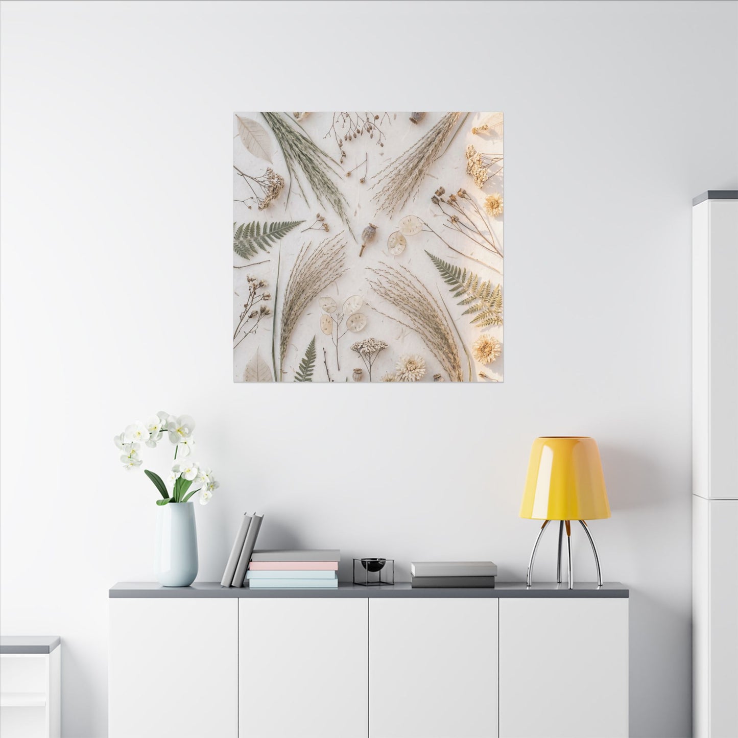 Elegant Dried Flowers Canvas Art - Japanese Pattern Japandi