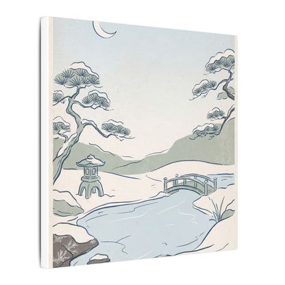 Japandi Moonlit Garden in Moonlight | Minimal Line Canvas Art