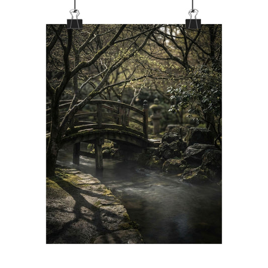 Bold Wooden Bridge Wall Art Print - Shadow Zen Dark Japandi