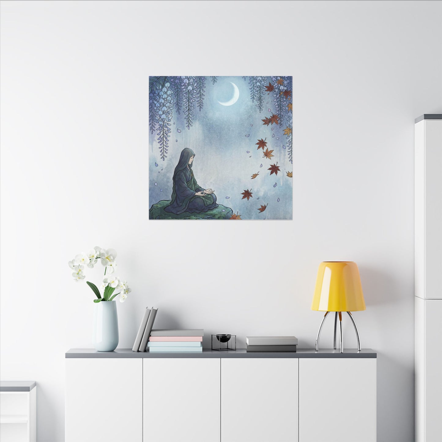 Zen Wisteria in Moonlight | Ukiyo E Inspired Canvas Art