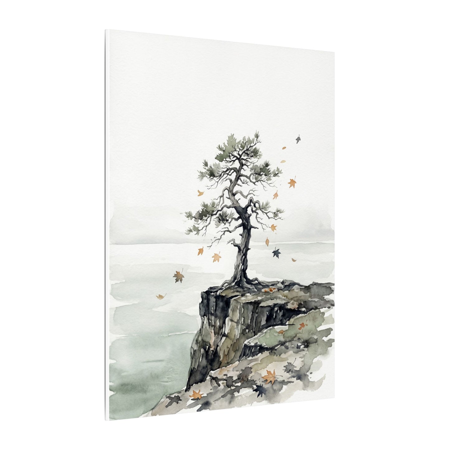 Japandi Pine Tree in Overcast | Watercolor Canvas Art