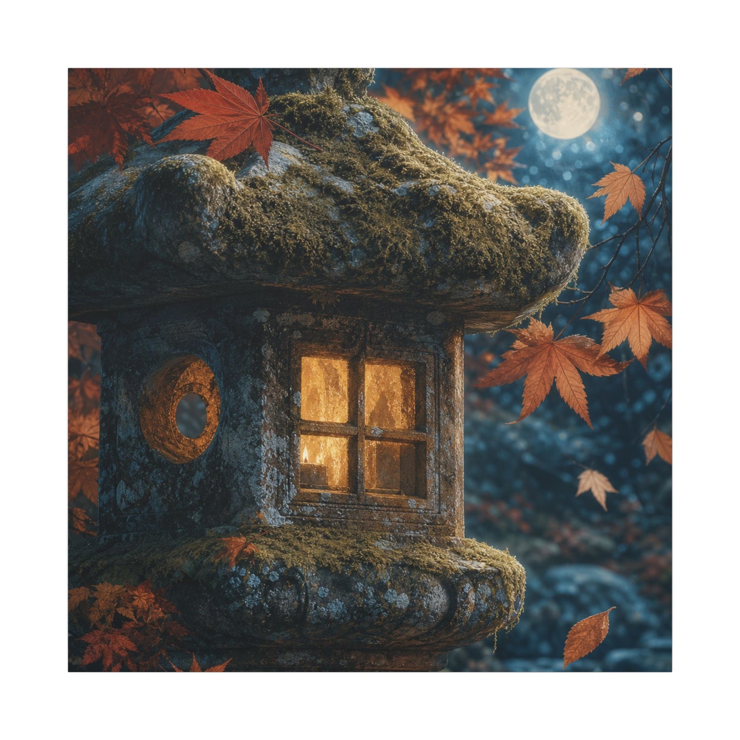 Autumn Stone Lantern Forest Whimsy Canvas Art | Earthy Decor