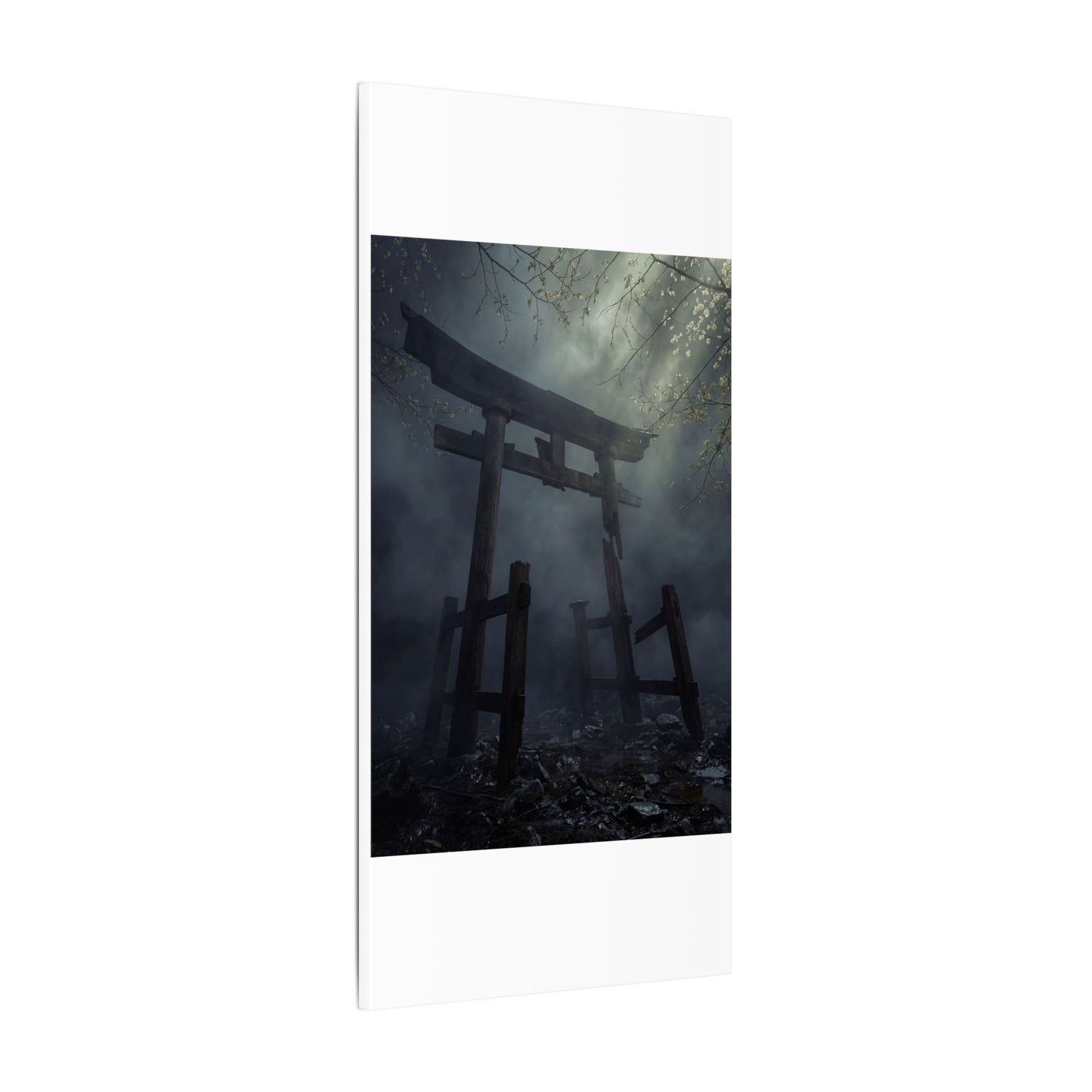 Dark Japandi Torii Gate in Dappled | Moody Minimal Canvas Art