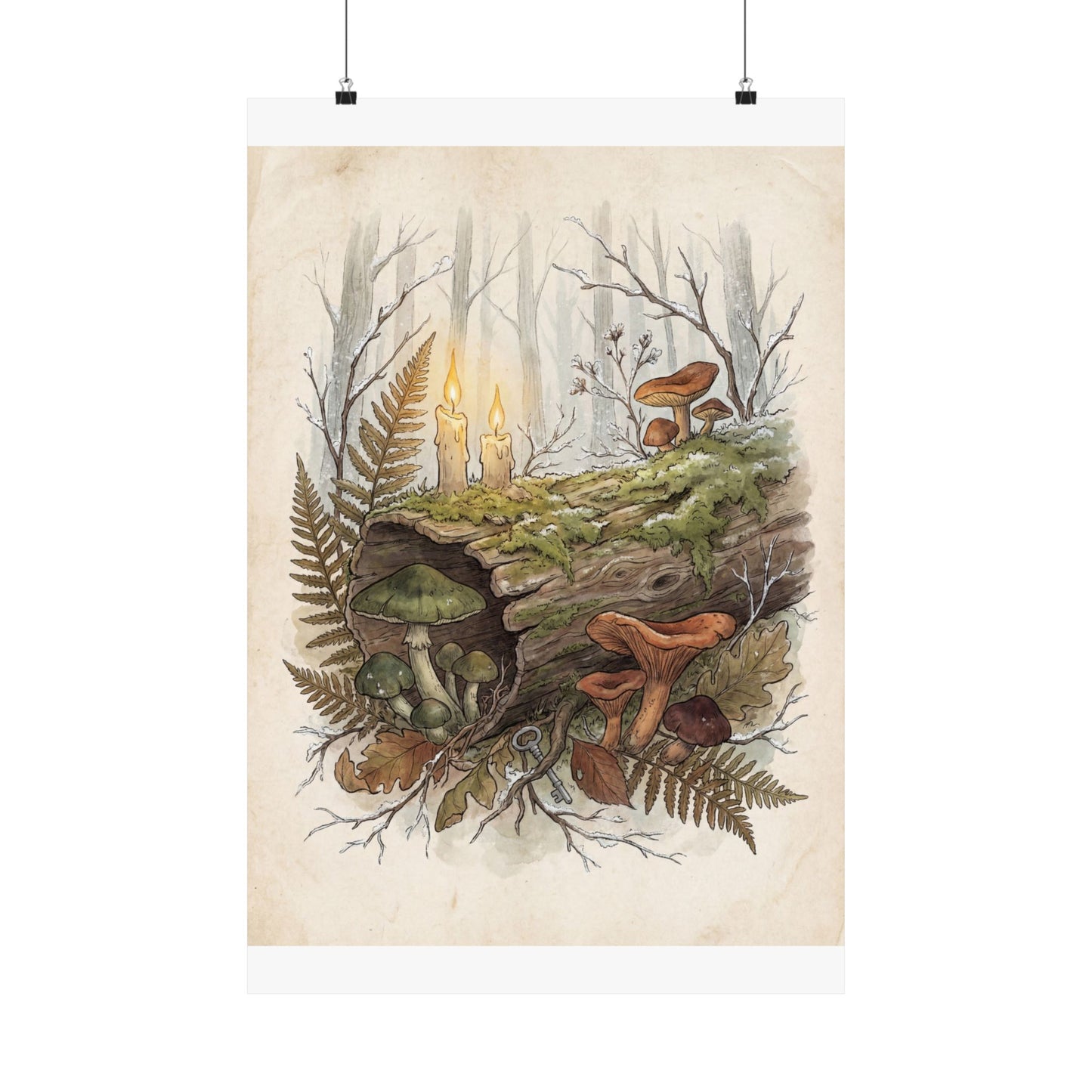 Winter Wild Mushrooms Herbarium Wall Art Print | Rustic Decor Art Print