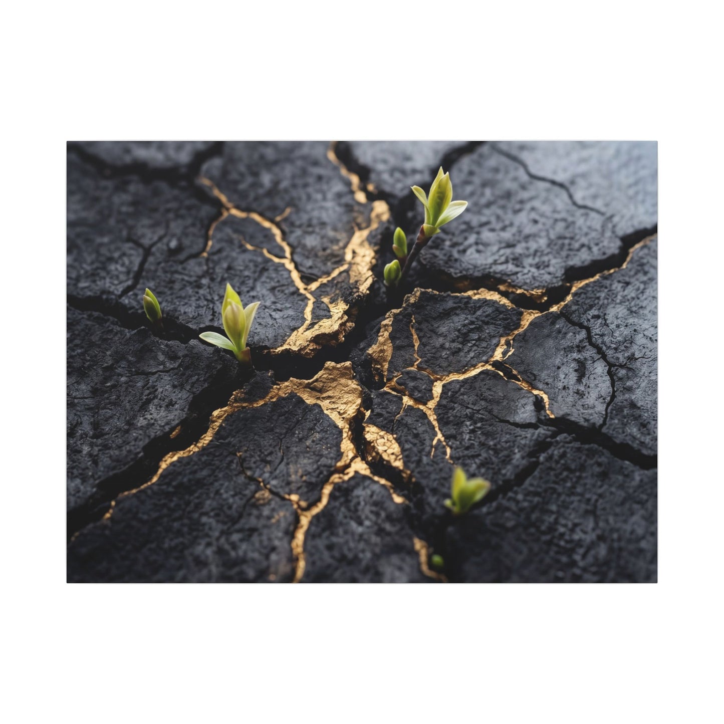 Ma Cracked Earth Canvas Art - Dark Japandi Charcoal Ink