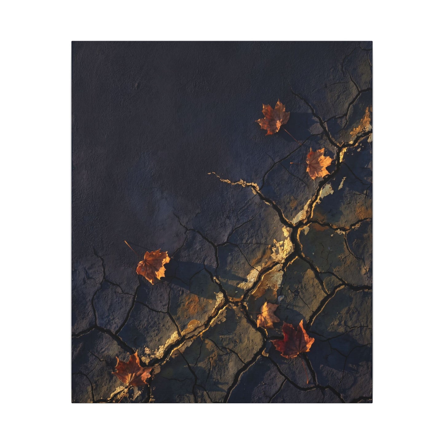 Cracked Earth Canvas Art | Autumn Dark Japandi Dark Texture Art
