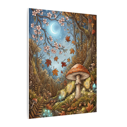 Autumn Cherry Blossom Mushroom Illustration Canvas Art | Enchanting Decor